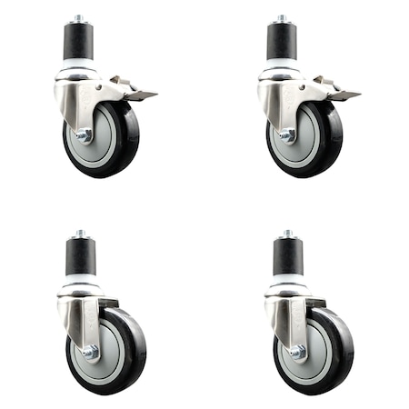 Service Caster 4 Inch 316SS Black Poly Swivel 1-3/4 Inch Expanding Stem Caster Lock Brake, 2PK SS316TTLEX20S414-PPUB-BLK-2-S-2-134